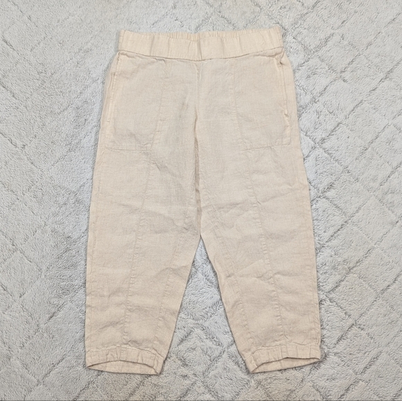 Eileen Fisher Pants Womens S Petite Beige Cream Linen Cropped Pull On Minimalist - Picture 1 of 9